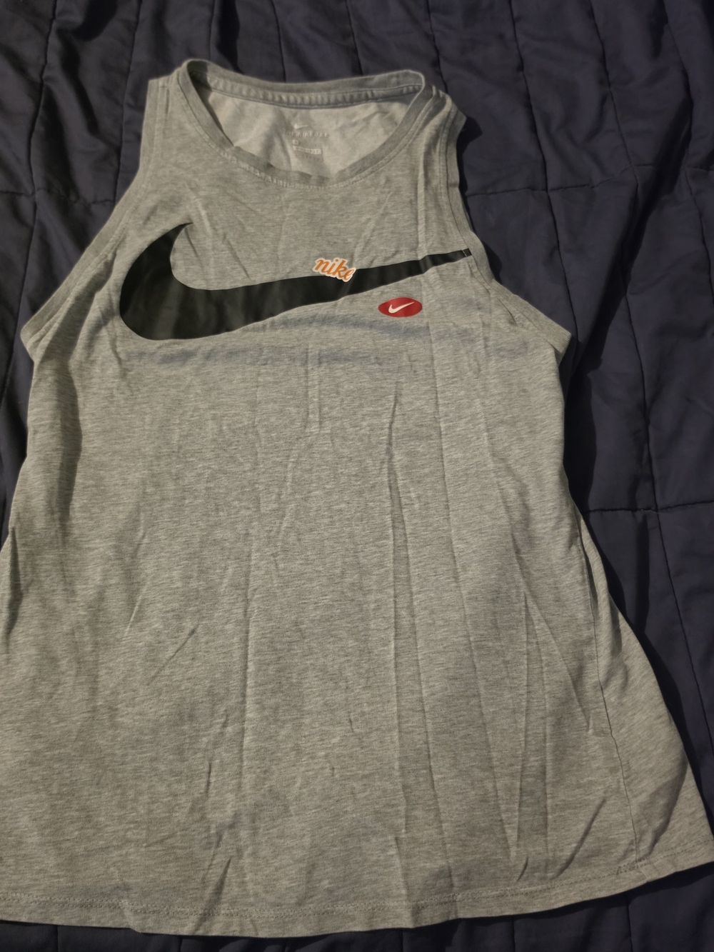 Nike Light Gray Tank with Black Swoosh and Red Detail